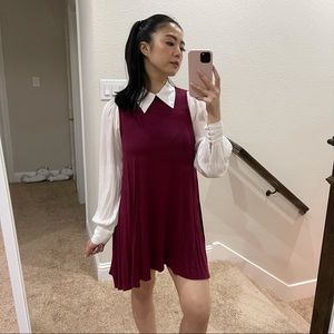 Maroon Sleeveless Mock Neck Dress